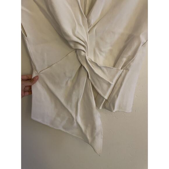 Zara Top Women’s Small White The Together Twist V Neck Crepe Blouse Short Sleeve - Picture 5 of 6